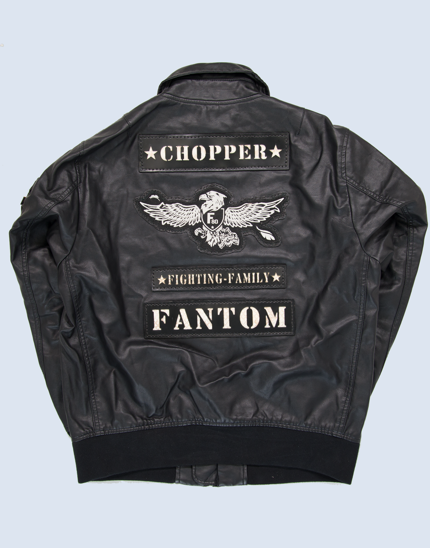 CHOPPER☆F80 FANTOM“革ジャン シングル”背中ワッペン4種 ポケットレザー-ブラック