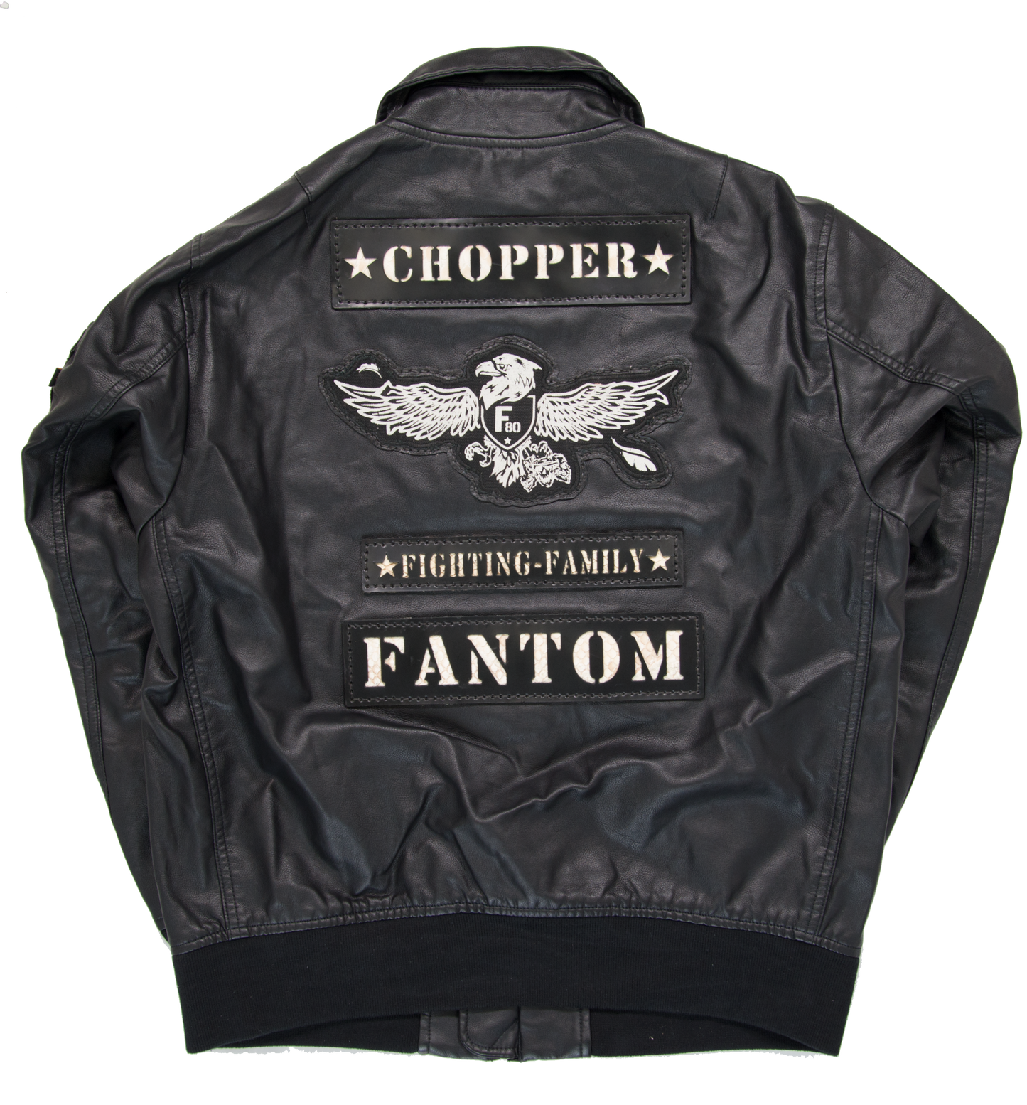 CHOPPER☆F80 FANTOM“革ジャン シングル”背中ワッペン4種 ポケットレザー-ブラック