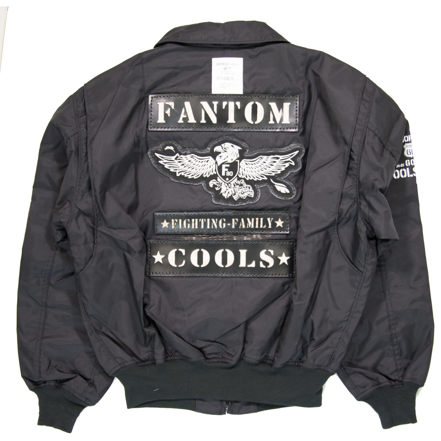 CHOPPER☆FANTOMフライトジャケット コーチJKT コーチジャケット 革背面ワッペン4種 ヒューストン-ブラック